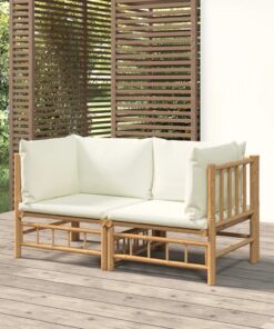 vidaXL Garden Corner Sofas with Cream White Cushions 2 pcs Bamboo