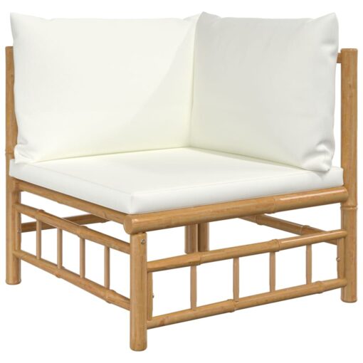 7 Piece Garden Lounge Set with Cream White Cushions Bamboo - Image 2