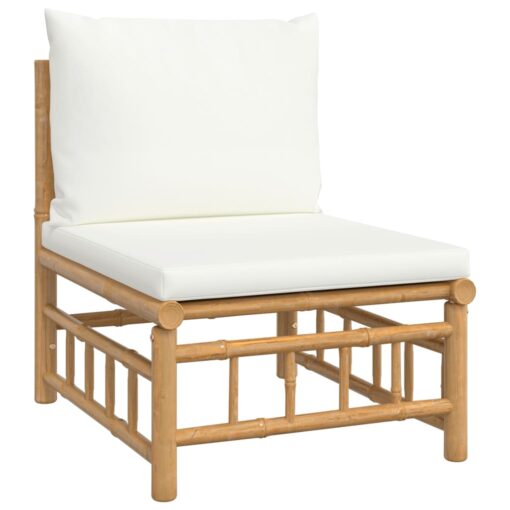 7 Piece Garden Lounge Set with Cream White Cushions Bamboo - Image 3