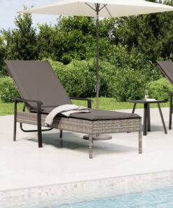 vidaXL Sun Lounger with Cushion Grey Poly Rattan