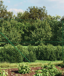 vidaXL Chain Link Fence with Spike Anchors Green 1.4x25 m