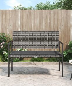 vidaXL 2-Seater Garden Bench with Cushion Grey Poly Rattan