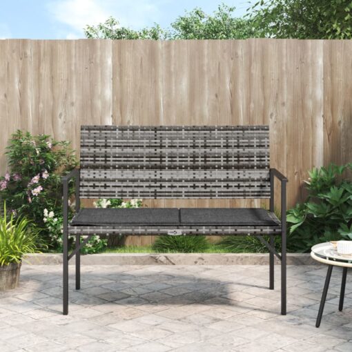 vidaXL 2-Seater Garden Bench with Cushion Grey Poly Rattan