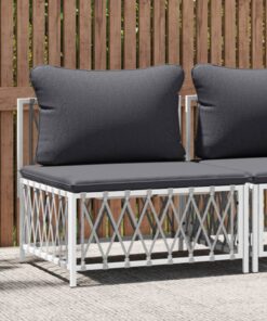 vidaXL Garden Middle Sofa with Cushions White Woven Fabric