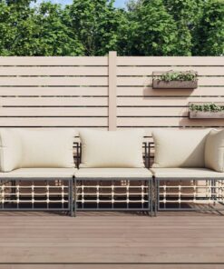 vidaXL 3 Piece Garden Lounge Set with Cushions Anthracite Poly Rattan