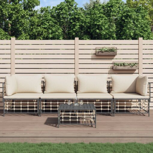 vidaXL 5 Piece Garden Lounge Set with Cushions Anthracite Poly Rattan