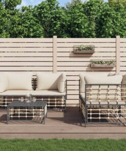 vidaXL 5 Piece Garden Lounge Set with Cushions Anthracite Poly Rattan