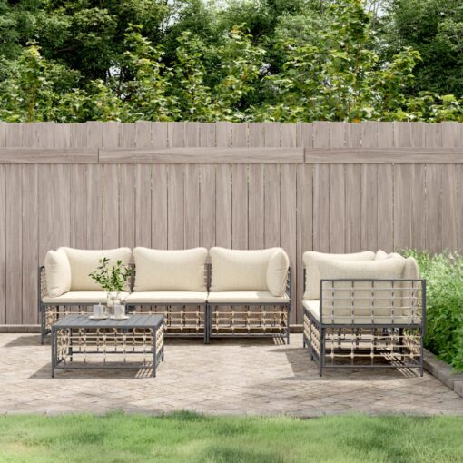 vidaXL 6 Piece Garden Lounge Set with Cushions Anthracite Poly Rattan