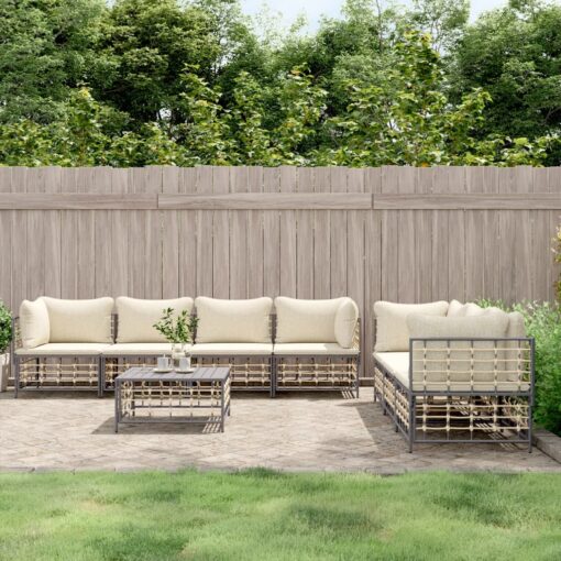 vidaXL 8 Piece Garden Lounge Set with Cushions Anthracite Poly Rattan