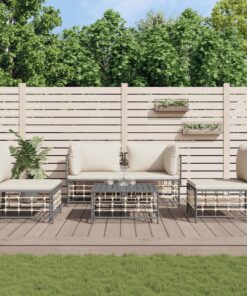 vidaXL 5 Piece Garden Lounge Set with Cushions Anthracite Poly Rattan