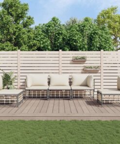 vidaXL 5 Piece Garden Lounge Set with Cushions Anthracite Poly Rattan