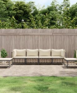 vidaXL 6 Piece Garden Lounge Set with Cushions Anthracite Poly Rattan