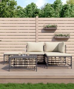 vidaXL 5 Piece Garden Lounge Set with Cushions Anthracite Poly Rattan