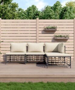 vidaXL 4 Piece Garden Lounge Set with Cushions Anthracite Poly Rattan