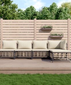 vidaXL 5 Piece Garden Lounge Set with Cushions Anthracite Poly Rattan