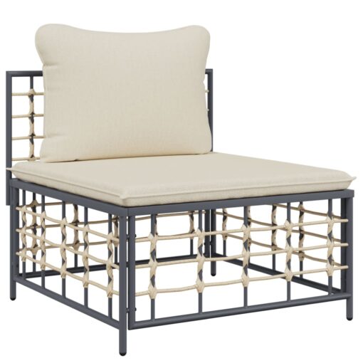  4 Piece Garden Lounge Set with Cushions Anthracite Poly Rattan - Image 3