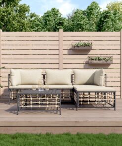 vidaXL 4 Piece Garden Lounge Set with Cushions Anthracite Poly Rattan