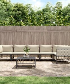 vidaXL 7 Piece Garden Lounge Set with Cushions Anthracite Poly Rattan