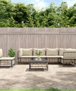 vidaXL 7 Piece Garden Lounge Set with Cushions Anthracite Poly Rattan