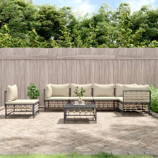 vidaXL 7 Piece Garden Lounge Set with Cushions Anthracite Poly Rattan