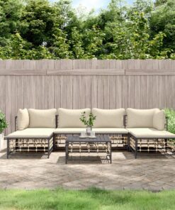 vidaXL 7 Piece Garden Lounge Set with Cushions Anthracite Poly Rattan