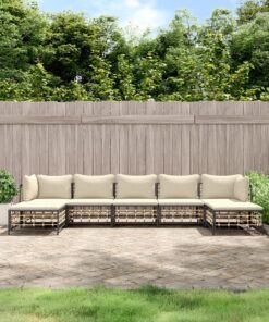 vidaXL 7 Piece Garden Lounge Set with Cushions Anthracite Poly Rattan