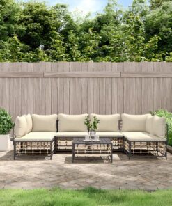 vidaXL 7 Piece Garden Lounge Set with Cushions Anthracite Poly Rattan