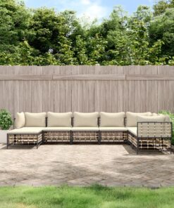 vidaXL 8 Piece Garden Lounge Set with Cushions Anthracite Poly Rattan