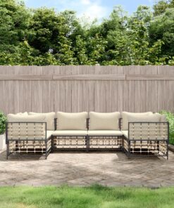 vidaXL 6 Piece Garden Lounge Set with Cushions Anthracite Poly Rattan