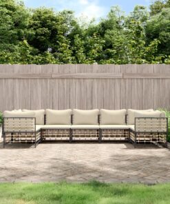 vidaXL 7 Piece Garden Lounge Set with Cushions Anthracite Poly Rattan