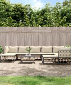 vidaXL 10 Piece Garden Lounge Set with Cushions Anthracite Poly Rattan