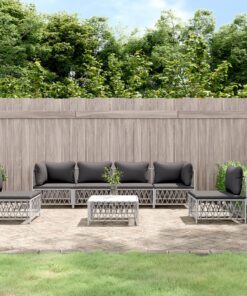 vidaXL 7 Piece Garden Lounge Set with Cushions White Steel
