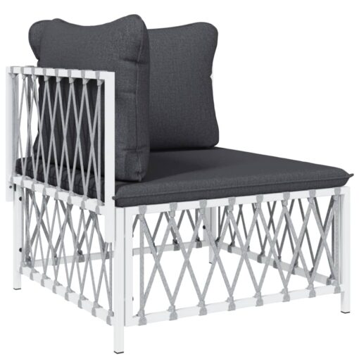 vidaXL 5 Piece Garden Lounge Set with Cushions White Steel - Image 2