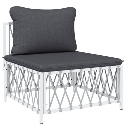 vidaXL 5 Piece Garden Lounge Set with Cushions White Steel - Image 3