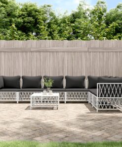 vidaXL 8 Piece Garden Lounge Set with Cushions White Steel