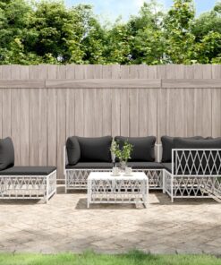 vidaXL 6 Piece Garden Lounge Set with Cushions White Steel
