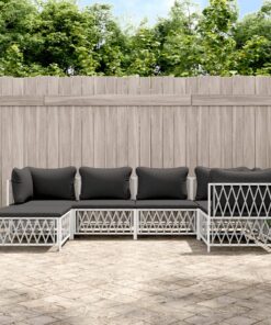 vidaXL 6 Piece Garden Lounge Set with Cushions White Steel