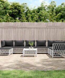 vidaXL 9 Piece Garden Lounge Set with Cushions White Steel