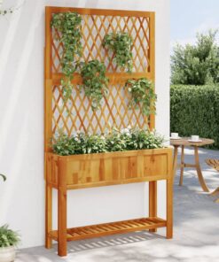 vidaXL Planter with Trellis and Shelf 100x32x185 cm Solid Wood Acacia