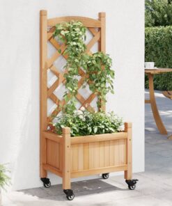 vidaXL Planter with Trellis and Wheels Brown Solid Wood Fir