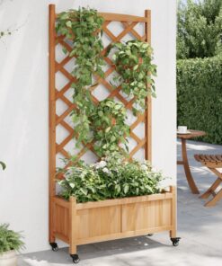 vidaXL Planter with Trellis and Wheels Brown Solid Wood Fir