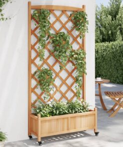 vidaXL Planter with Trellis and Wheels Brown Solid Wood Fir