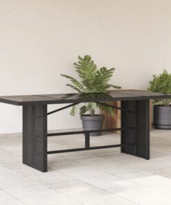 vidaXL Garden Table with Glass Top Black 190x80x74 cm Poly Rattan