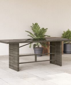 vidaXL Garden Table with Glass Top Grey 190x80x74 cm Poly Rattan