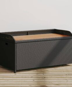 vidaXL Storage Bench Black 100x50x52 cm Poly Rattan and Acacia Wood