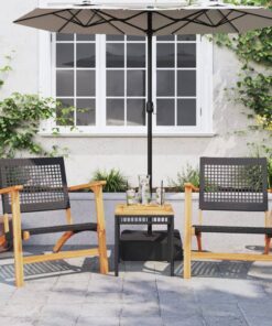 vidaXL 3 Piece Bistro Set Black Poly Rattan and Solid Wood Acacia