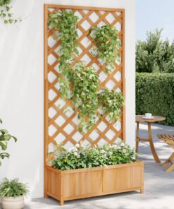 vidaXL Planter with Trellis Brown Solid Wood Fir