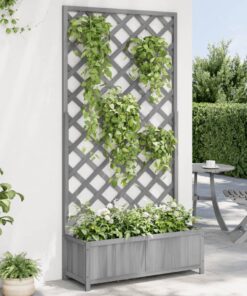 vidaXL Planter with Trellis Grey Solid Wood Fir