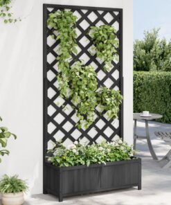 vidaXL Planter with Trellis Black Solid Wood Fir