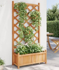 vidaXL Planter with Trellis Brown Solid Wood Fir